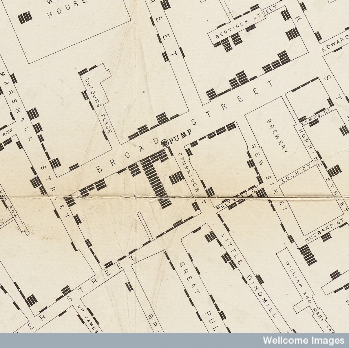 L0063431 Map showing deaths from Cholera in Broad Street...