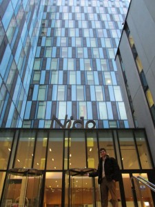 Jason Sleisenger stands outside of the Nido student housing used by RADA (Royal Academy of Dramatic Arts) in London.